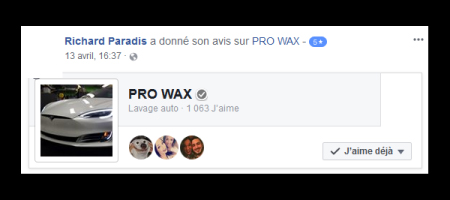 Pro Wax Facebook commentaire